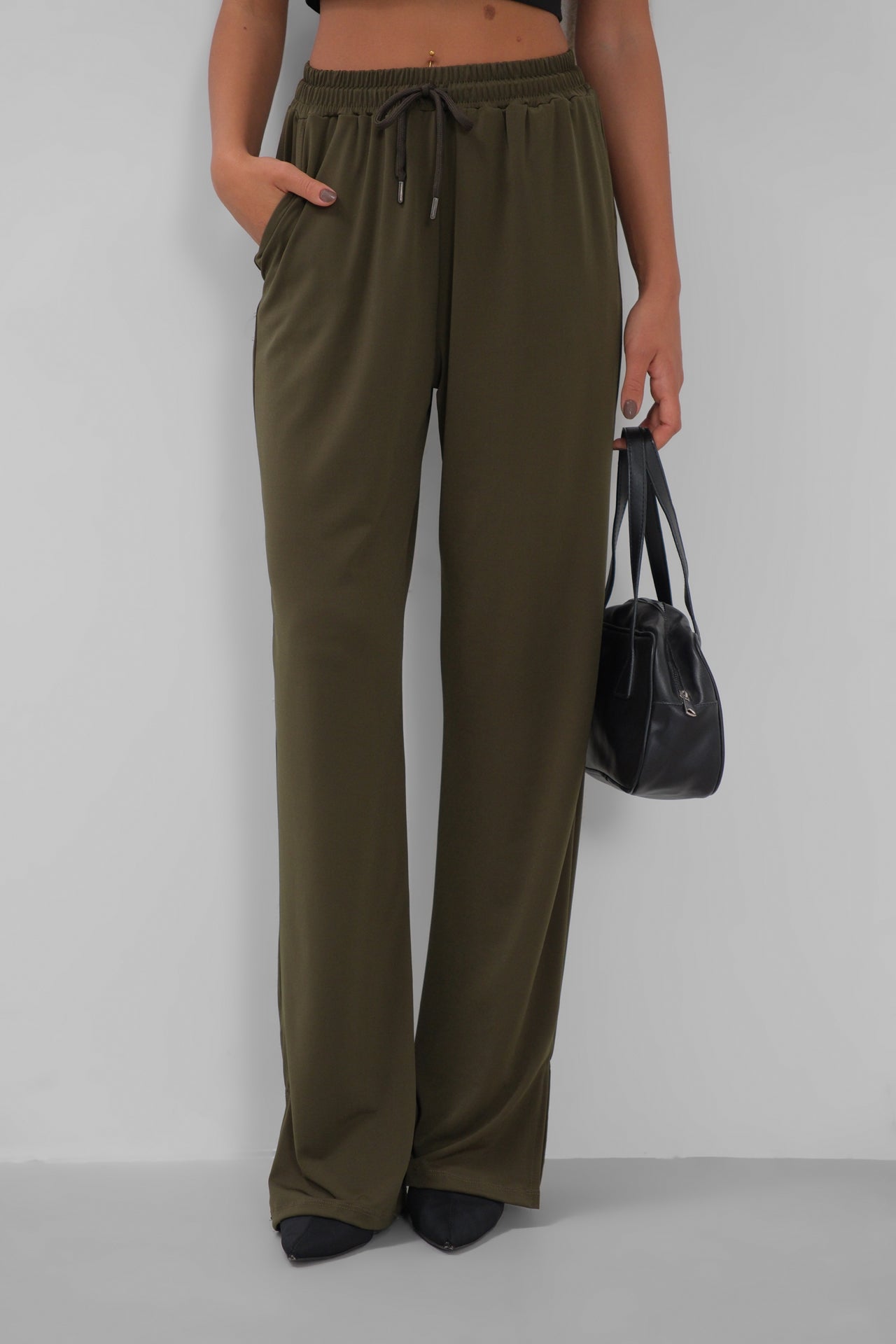 Drawstring Detail Oversized Brown Trousers for Women