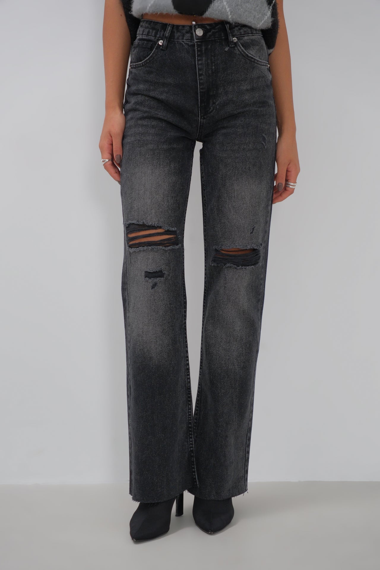 Laser Cut Wide Leg Jean