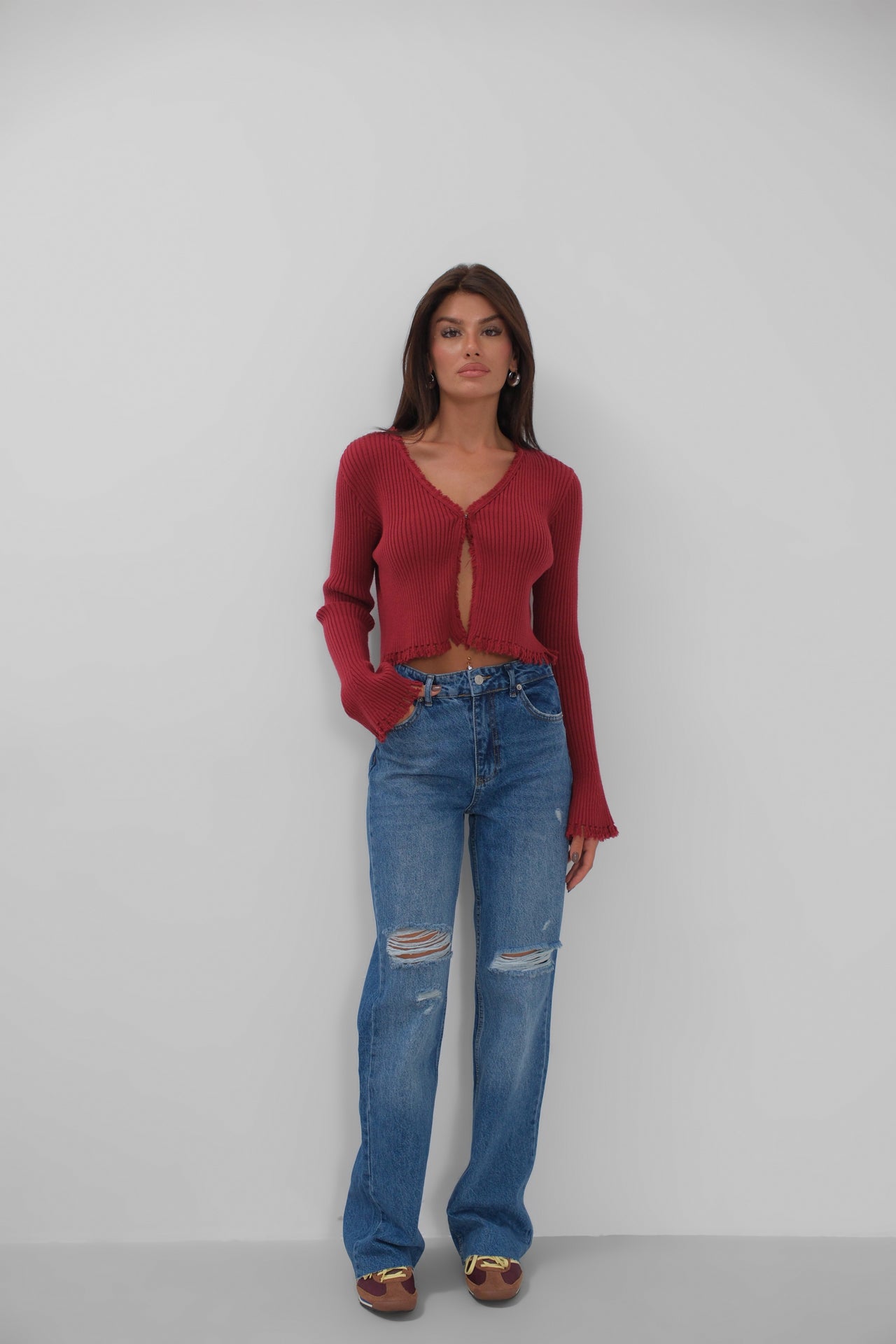 Laser Cut Wide Leg Jean