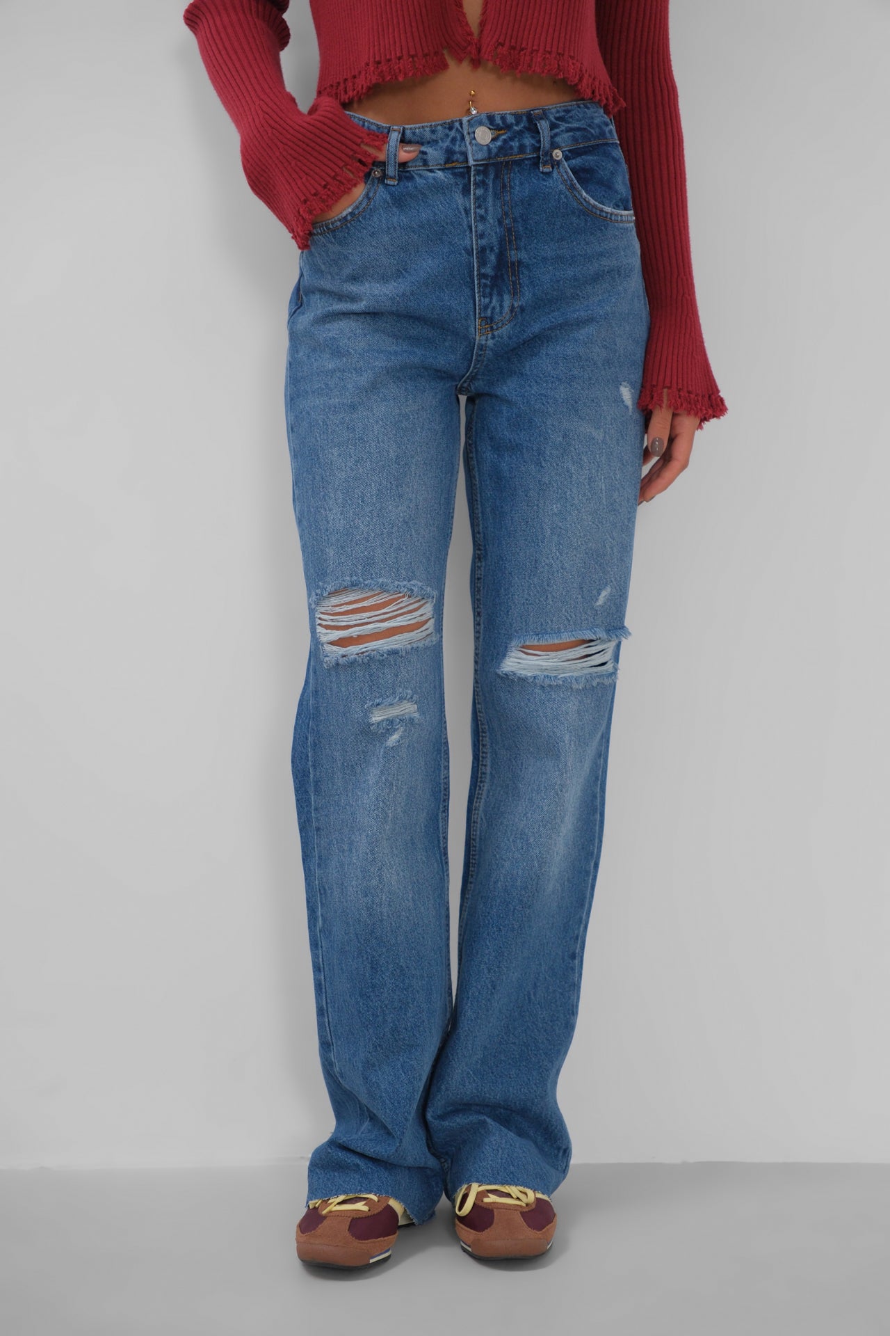 Laser Cut Wide Leg Jean