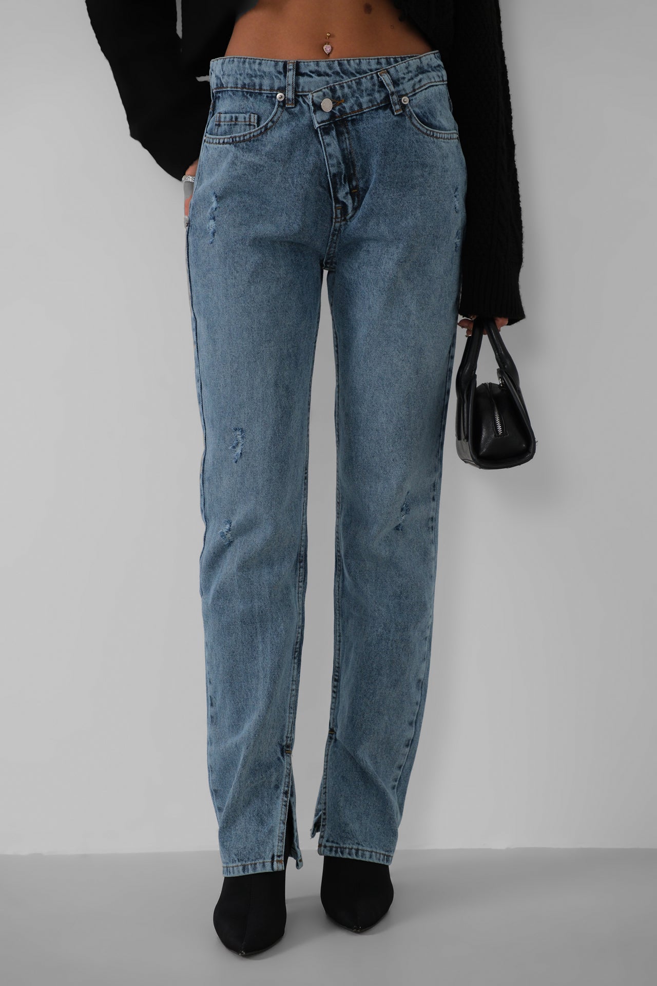 Ripped Asymmetrical Laser Jeans