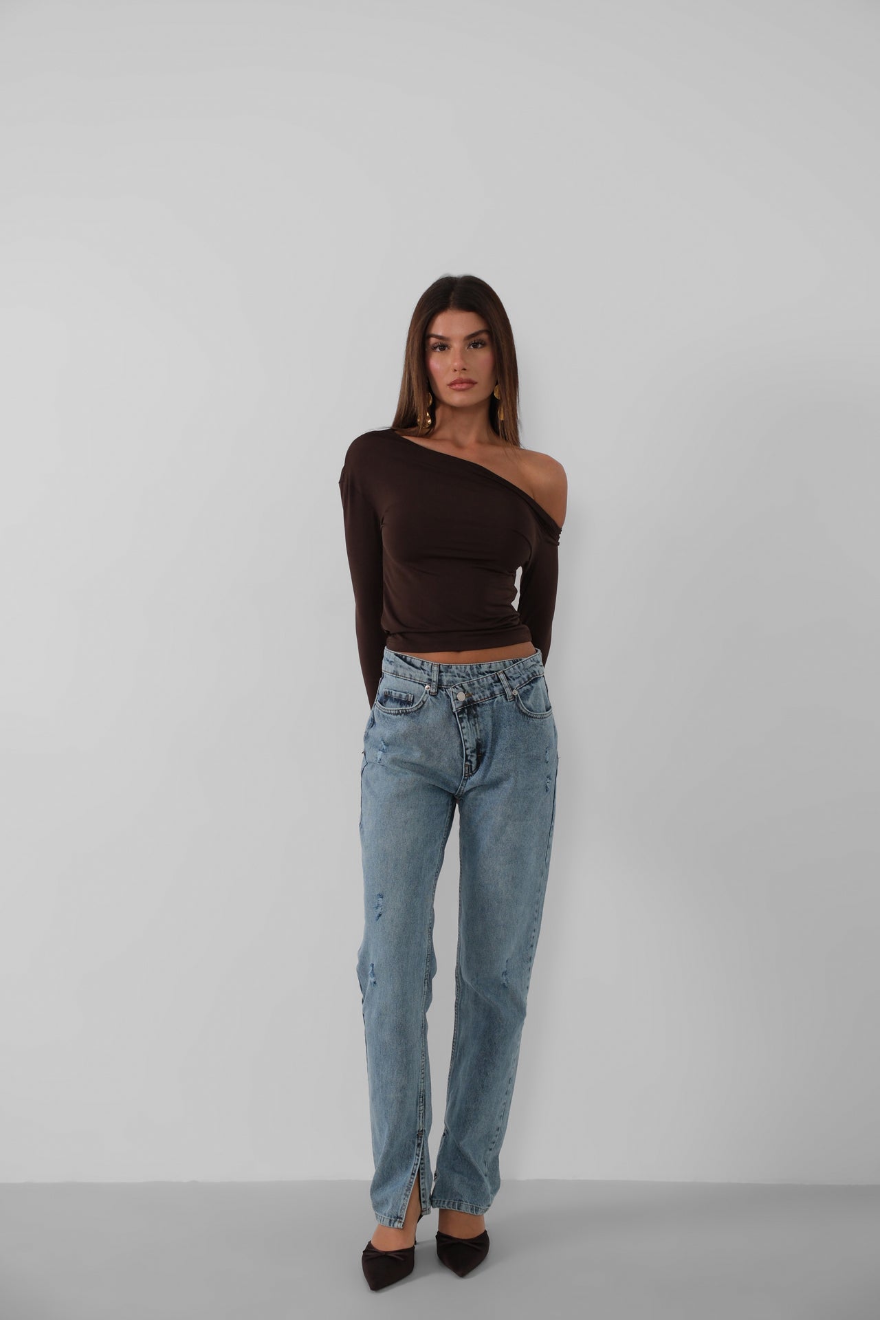 Ripped Asymmetrical Laser Jeans