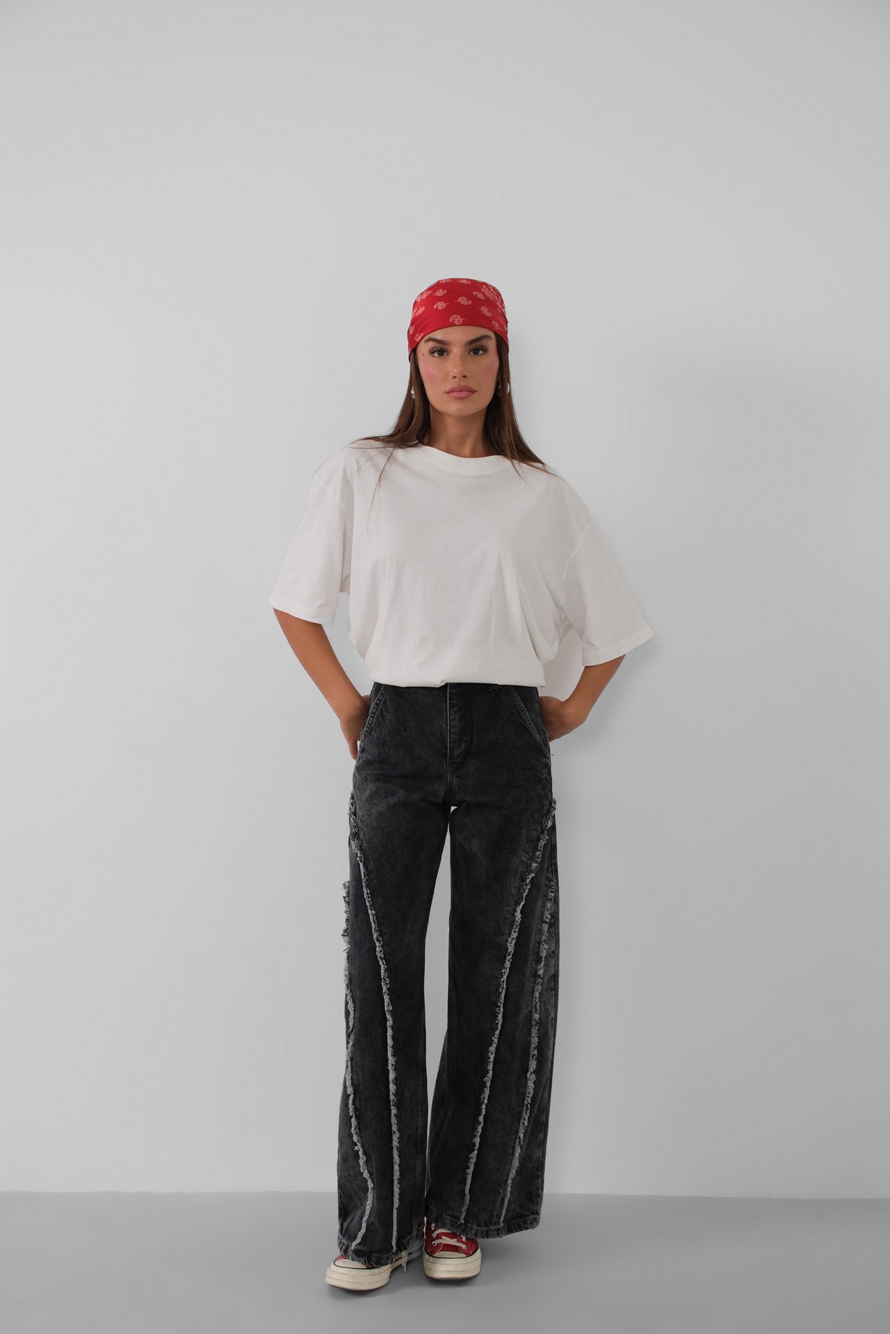 Weite Beinform mit Quasten-Details Hohe Taille Jeans