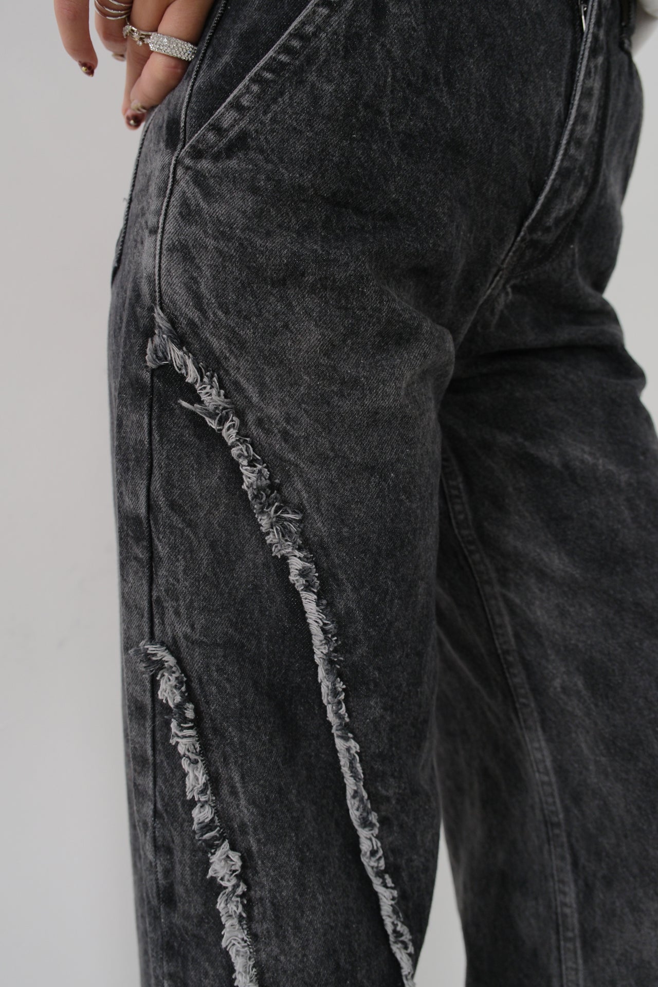 Weite Beinform mit Quasten-Details Hohe Taille Jeans