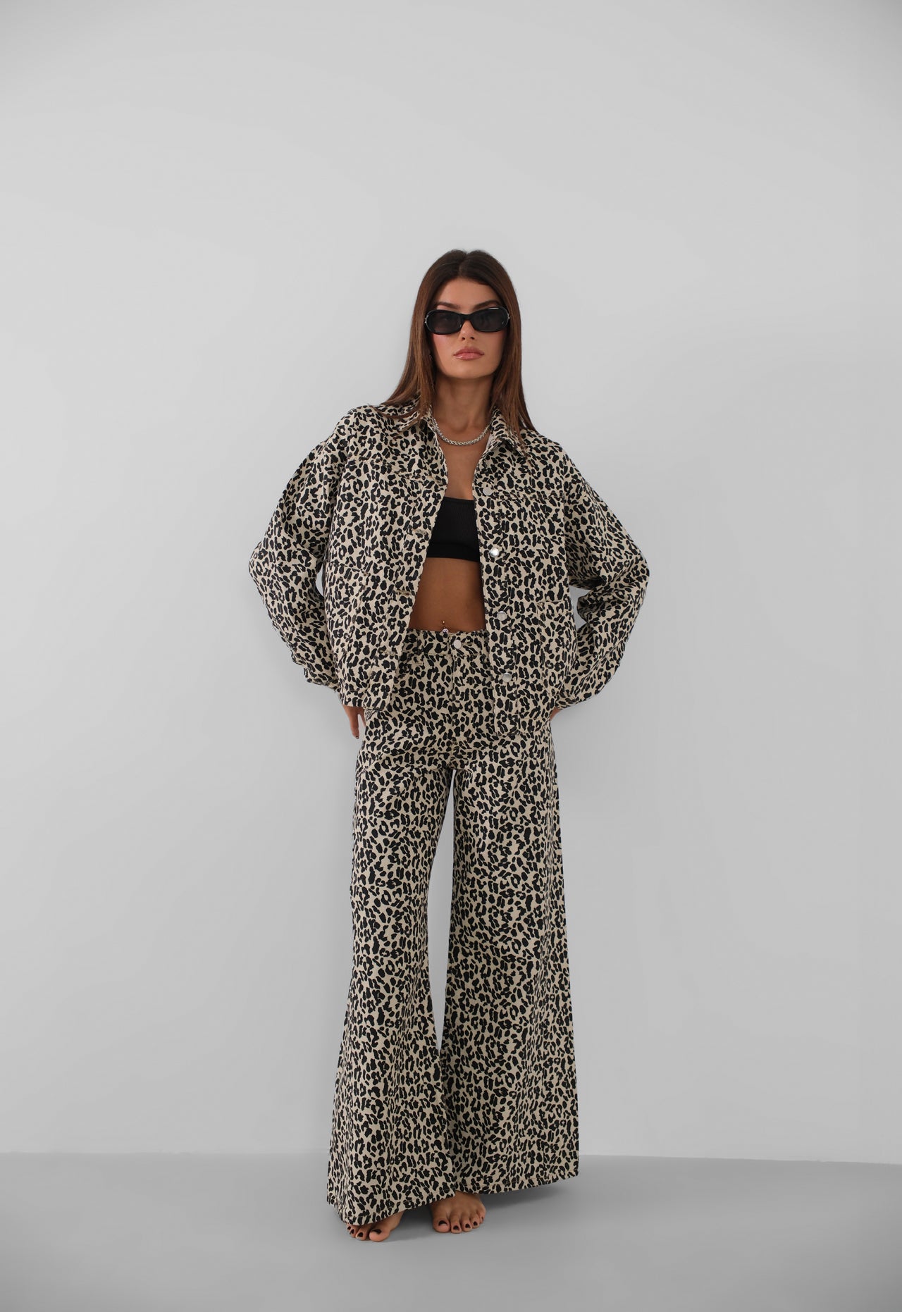 Leopard Pattern Wide Leg Jean