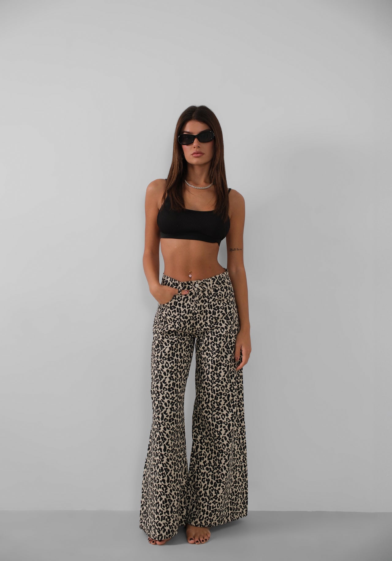 Leopardenmuster Weite Beinform Jeans