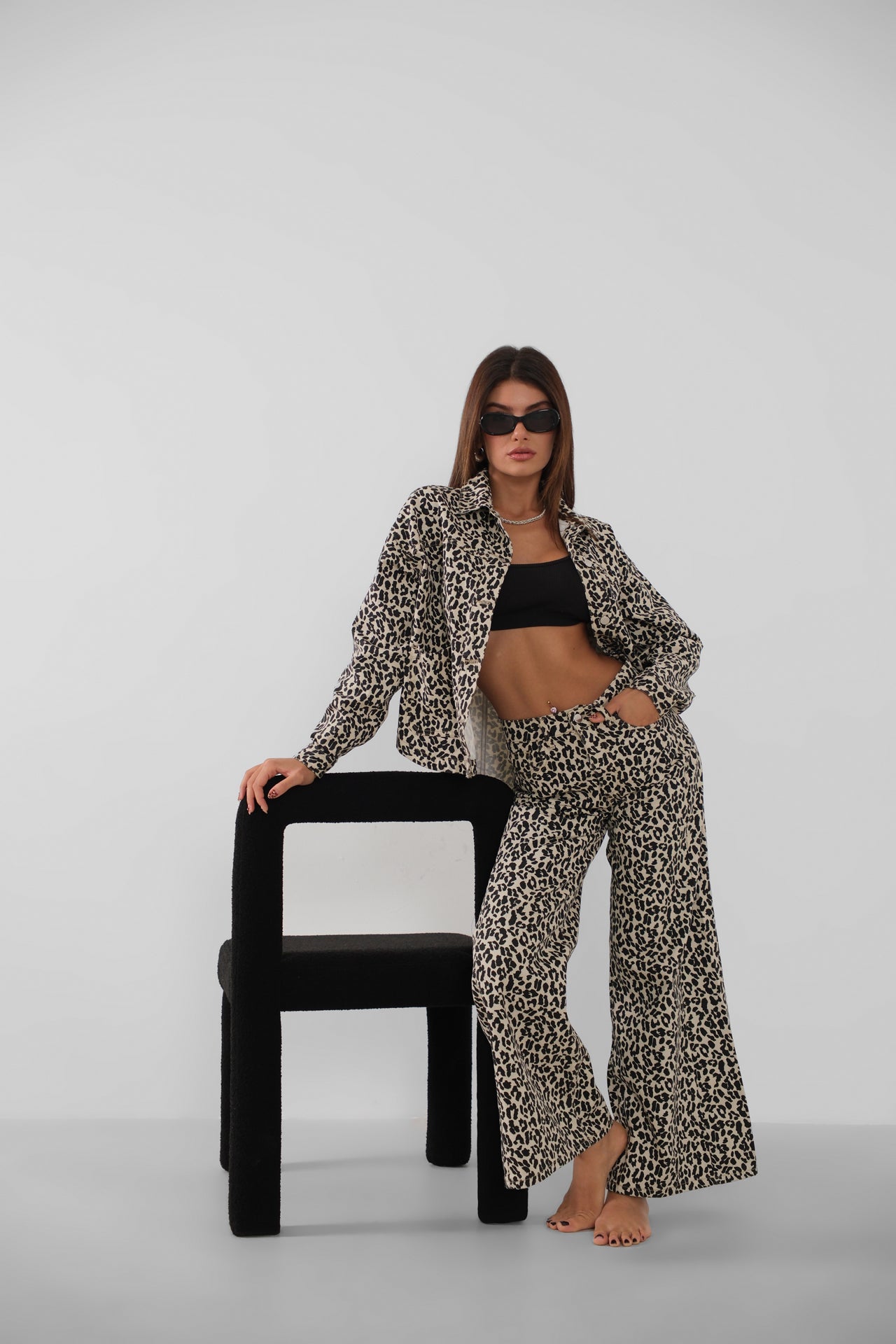 Leopard Pattern Wide Leg Jean