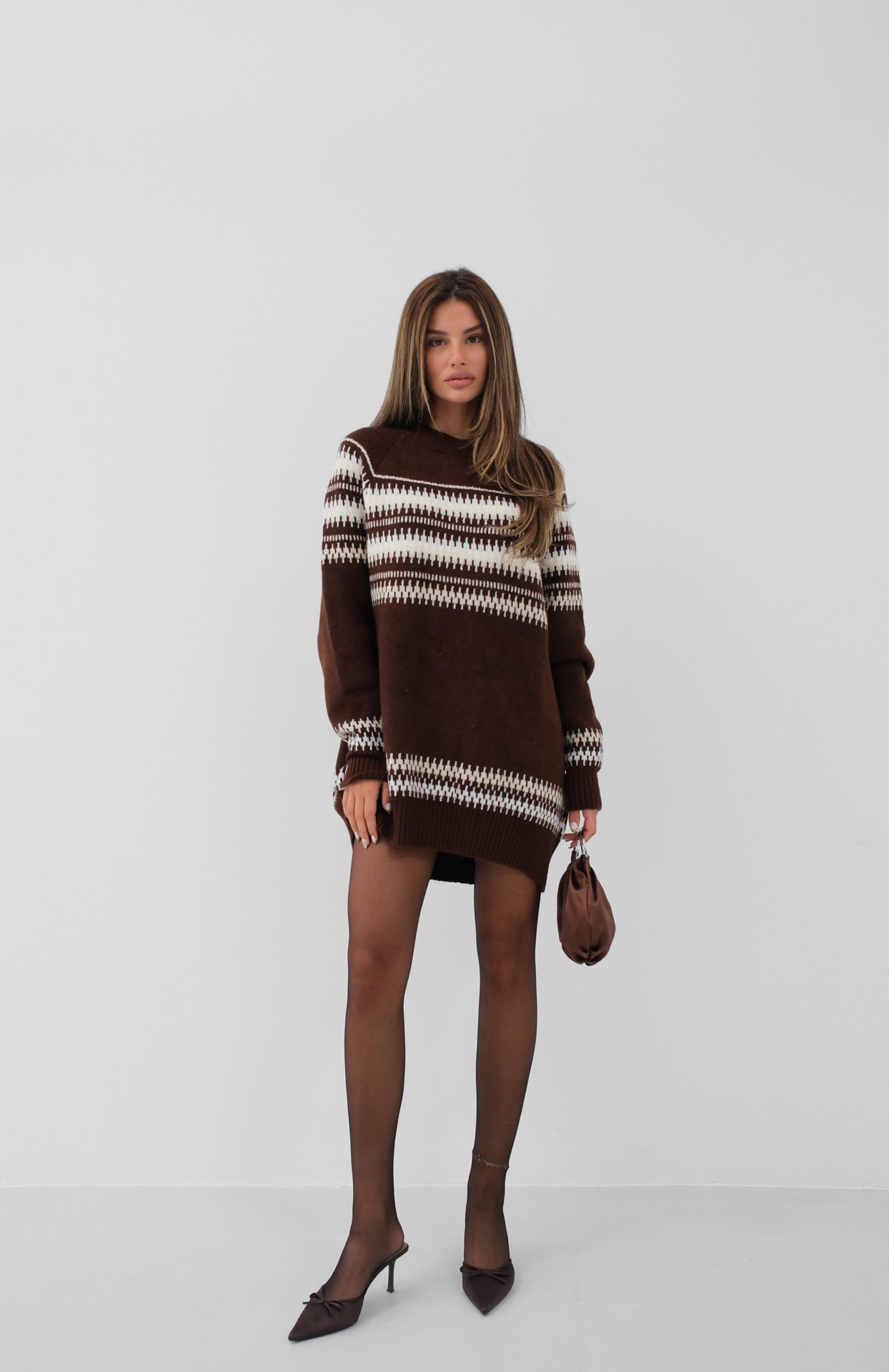 Embroidered Brown Oversized Sweater for Women