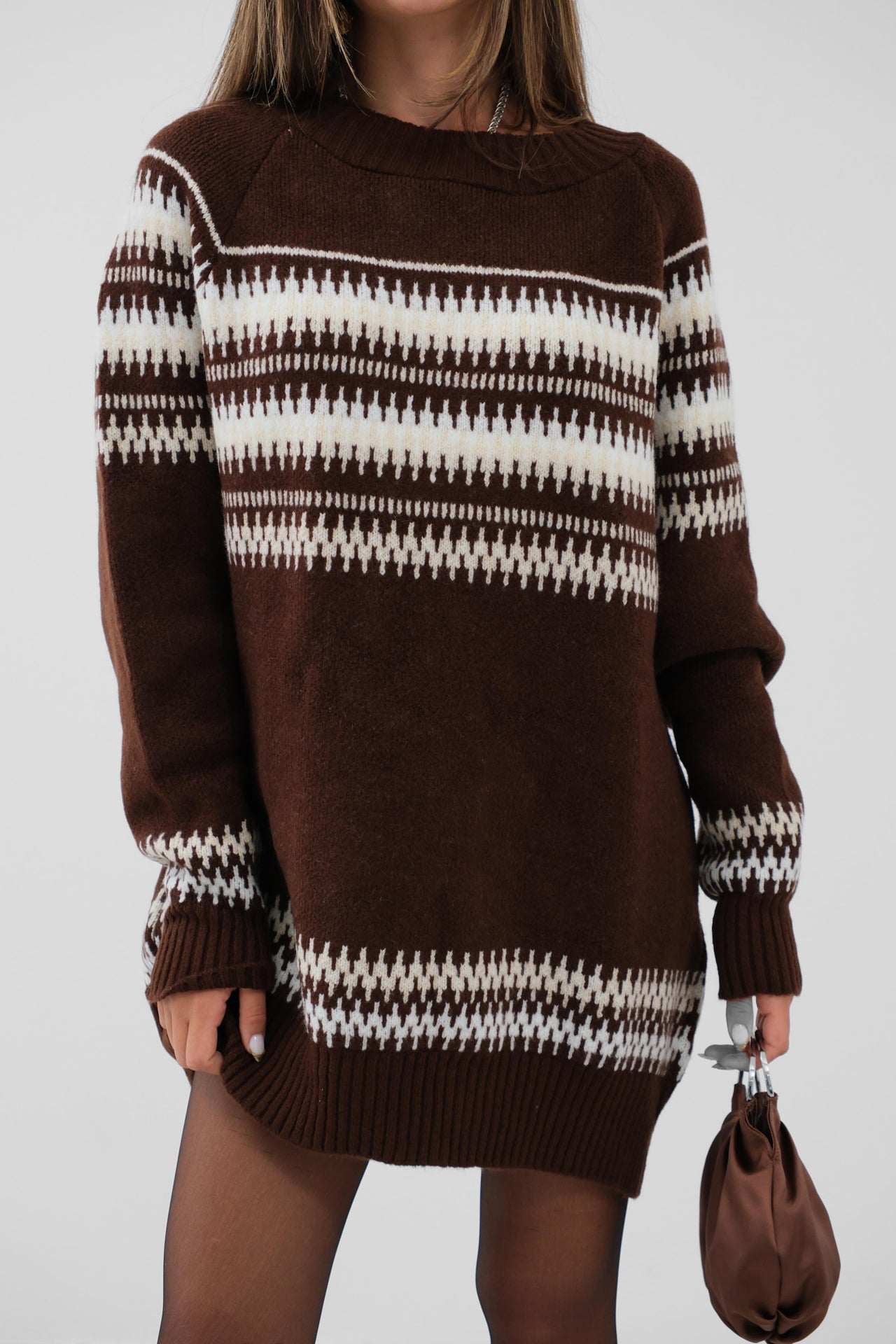 Embroidered Brown Oversized Sweater for Women