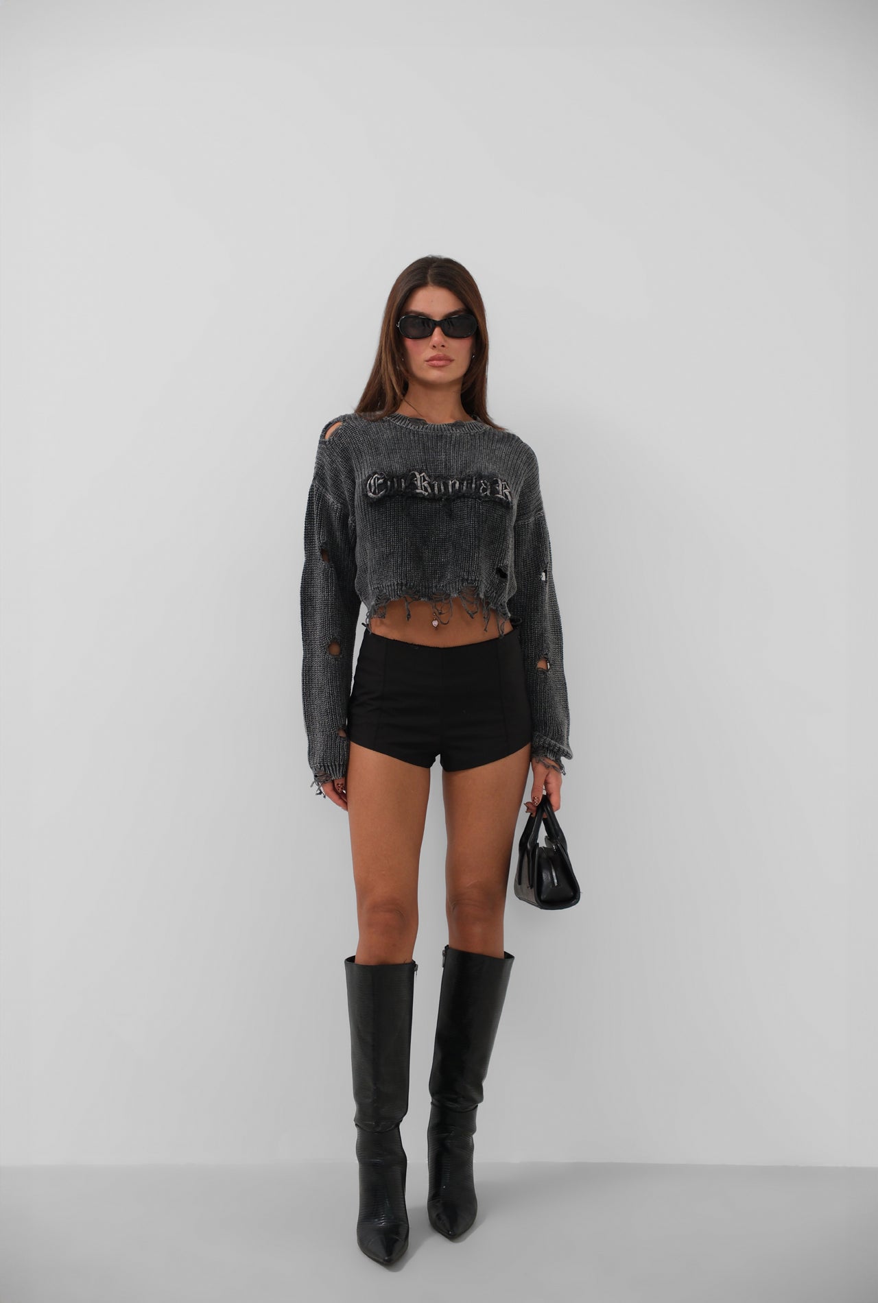 Laser Embroidered Washable Crop Sweater