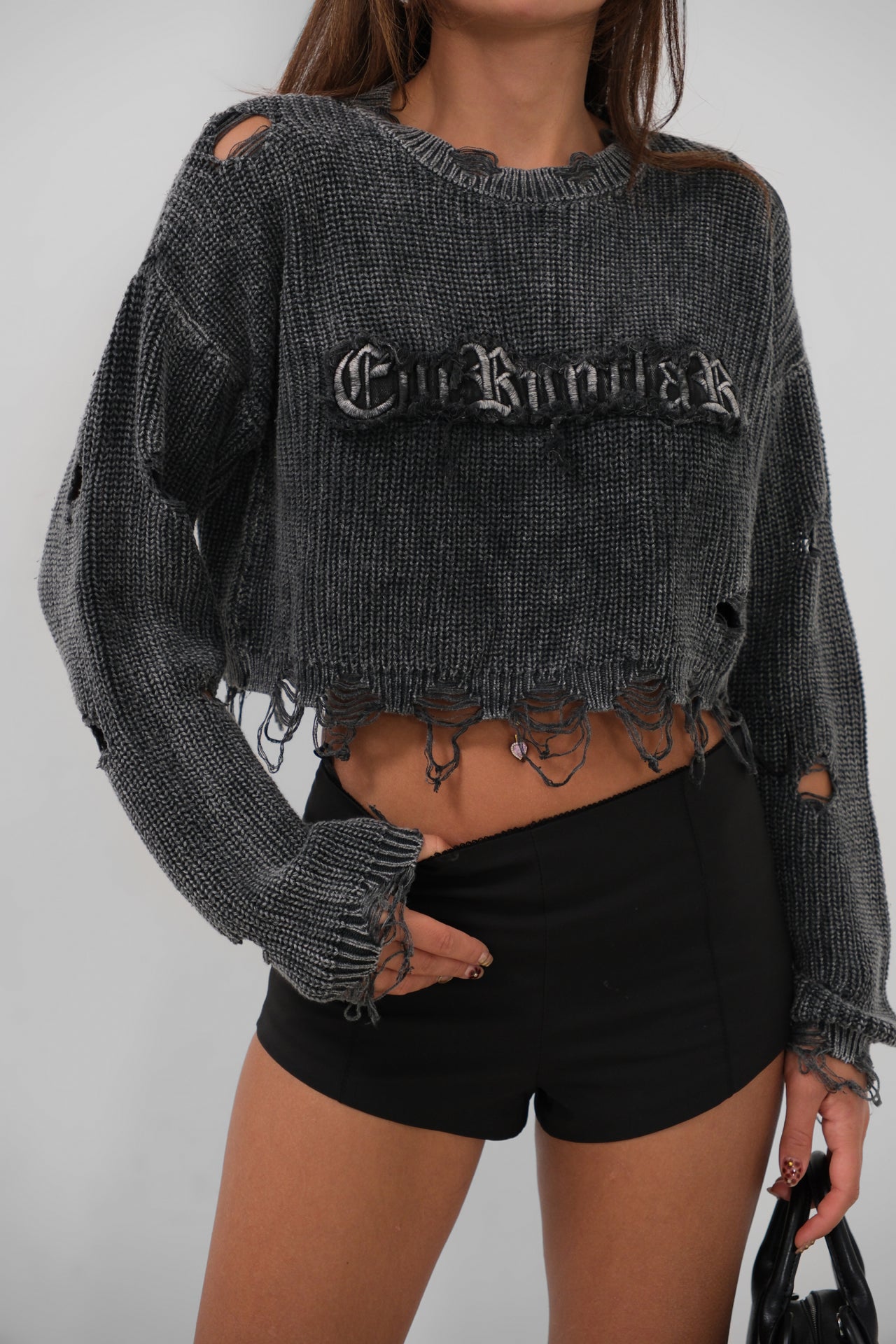 Laser Embroidered Washable Crop Sweater