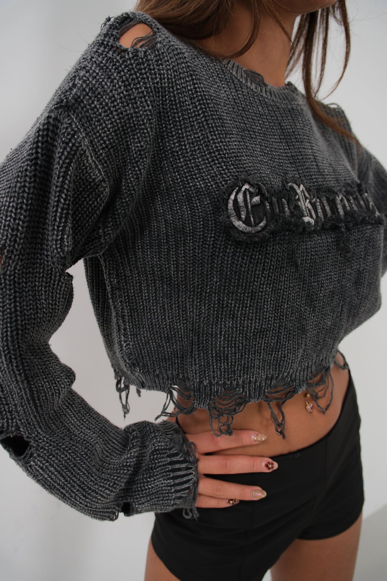 Laser Embroidered Washable Crop Sweater