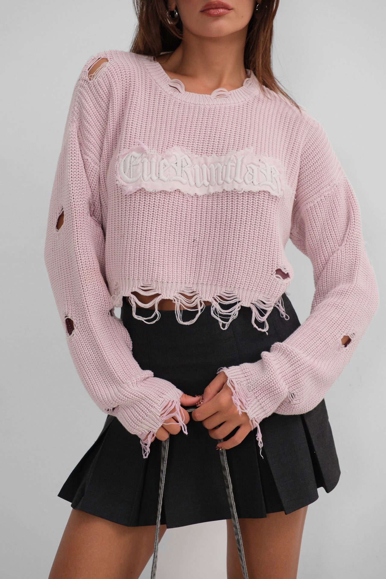 Laser Embroidered Washable Crop Sweater