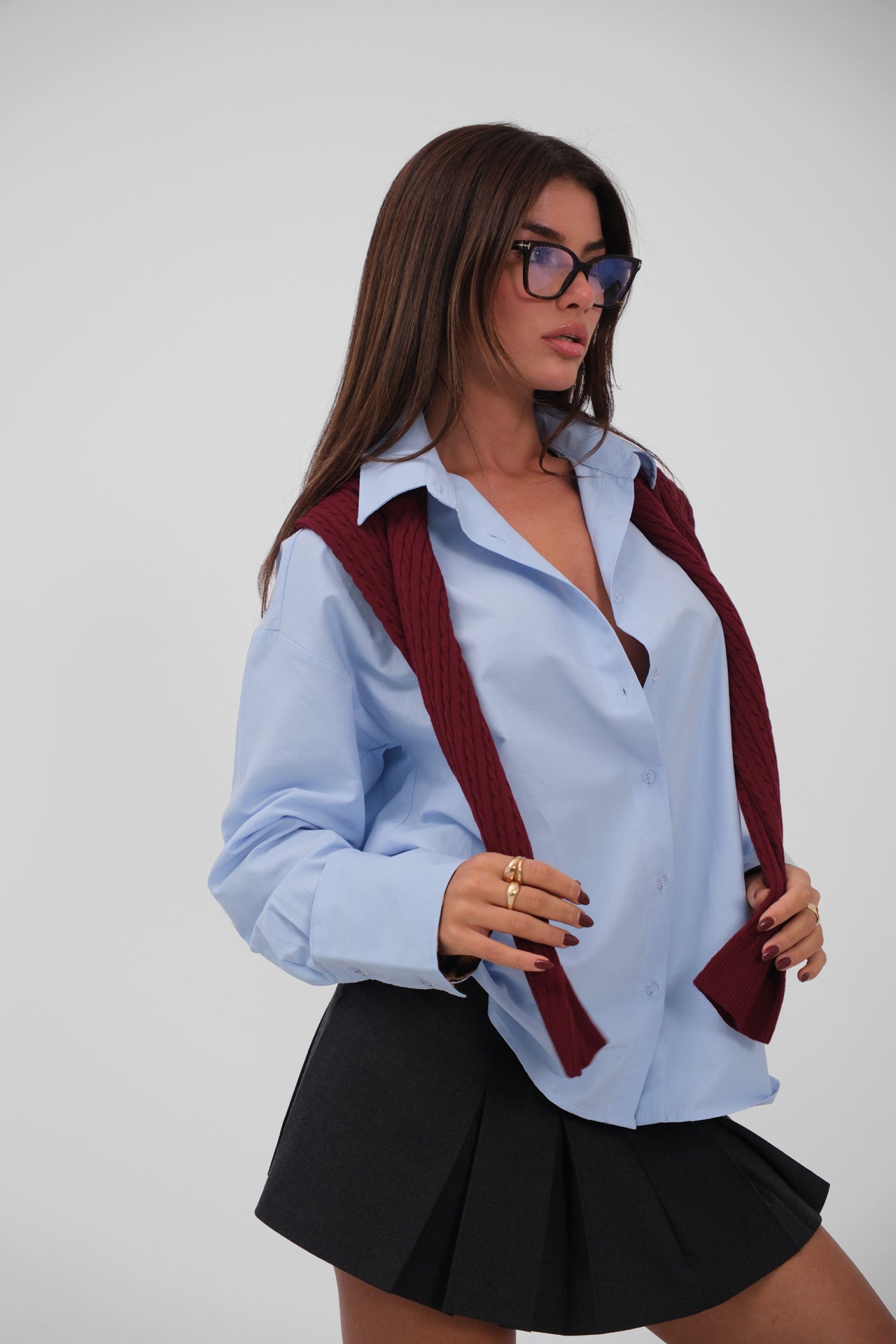 Bluse für Damen mit Manschettendetails in Blau