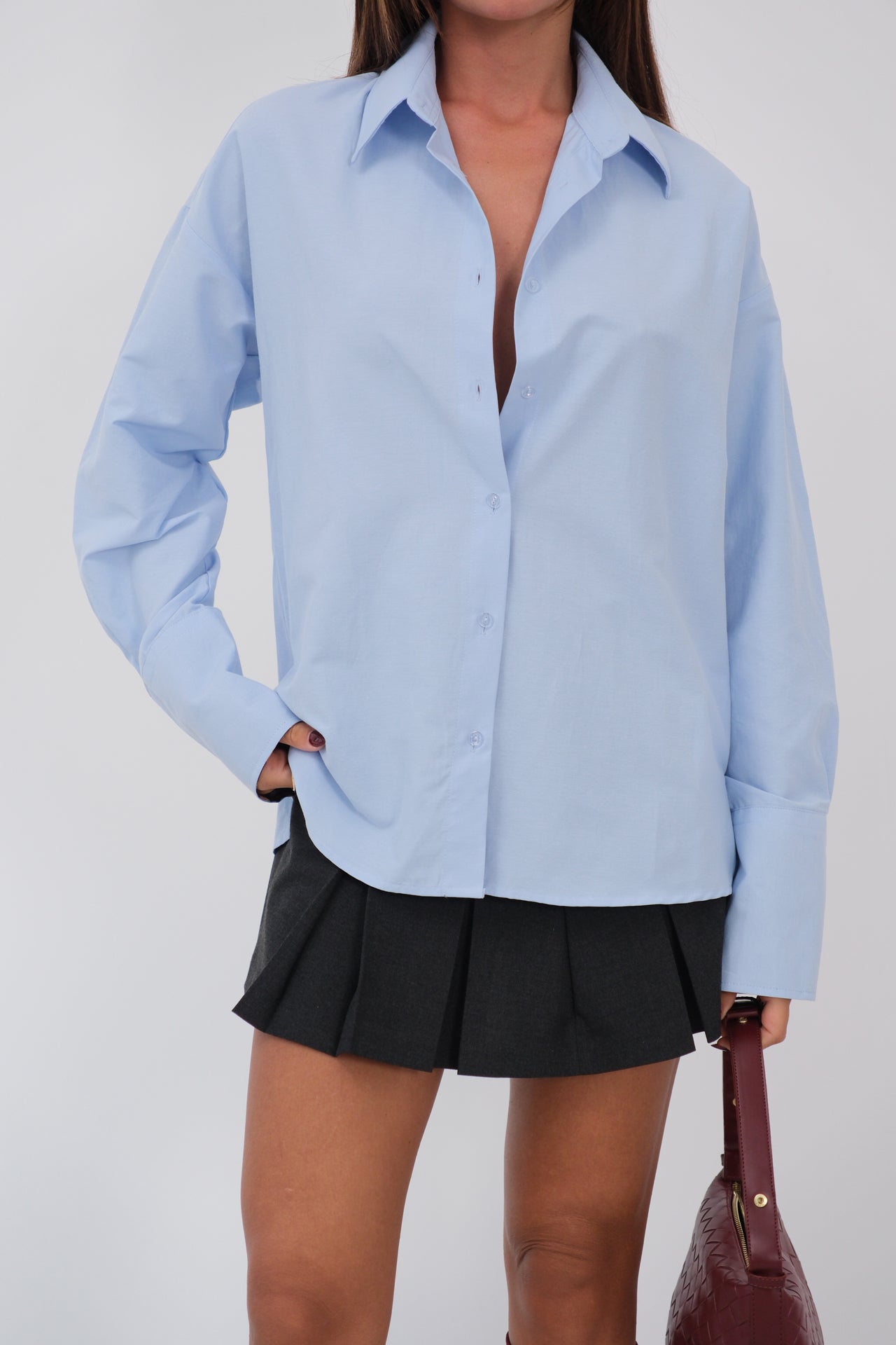 Cuff Detailed Blue Shirt for Women