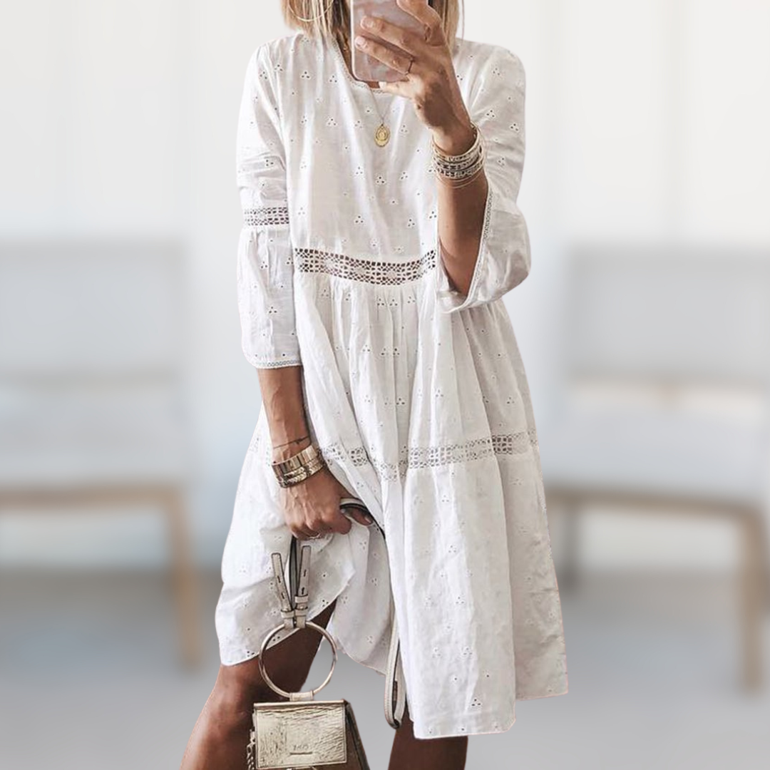 Vera | Elegant Lace Detail Midi Dress, Perfect for Summer Outings