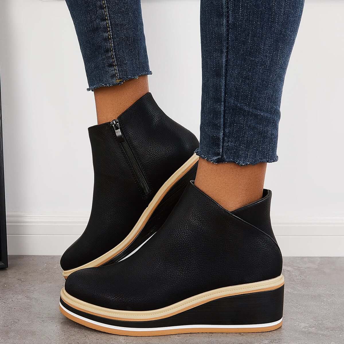 Fenna | Stylish Casual Wedge Ankle Boots with Zip-Up for Women