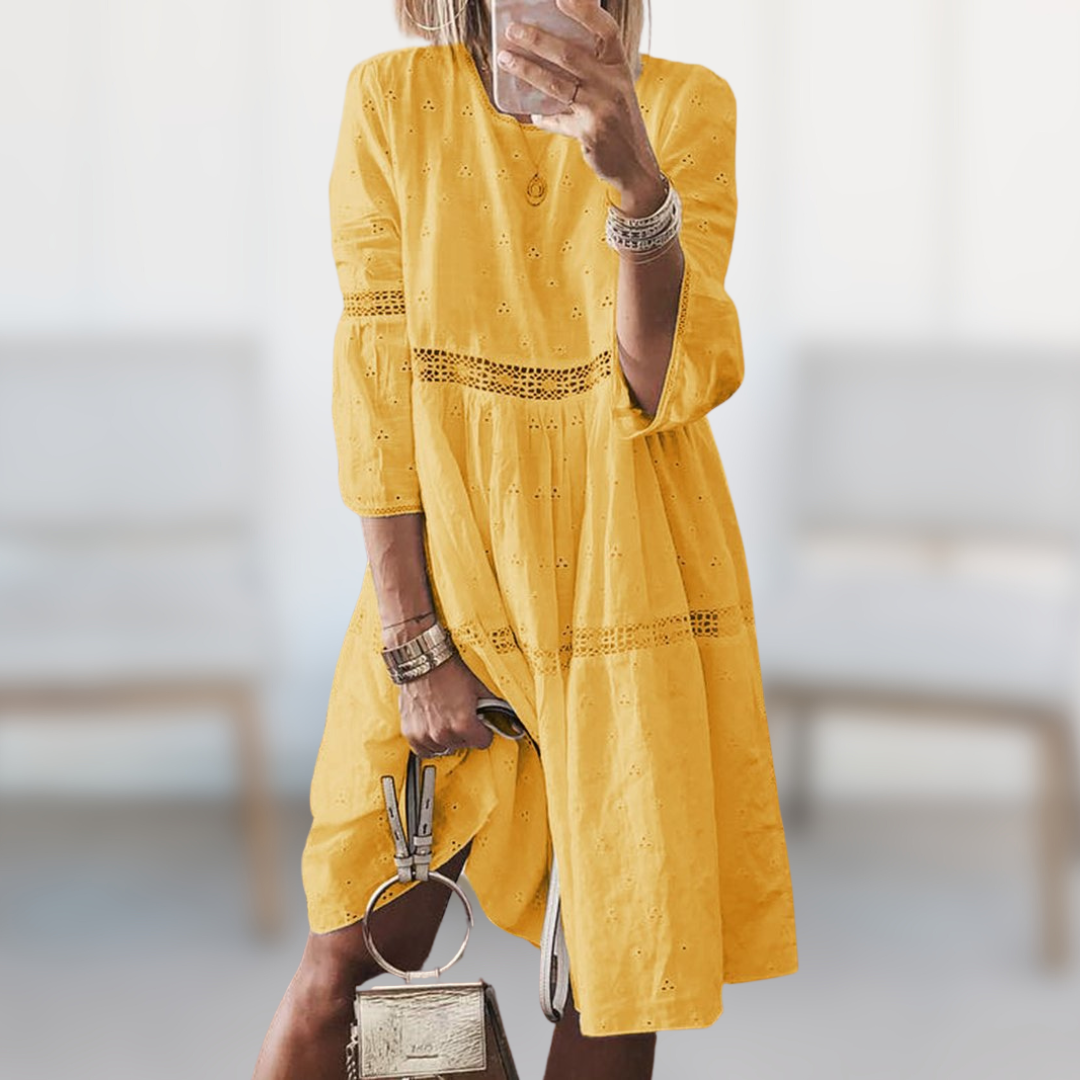 Vera | Elegant Lace Detail Midi Dress, Perfect for Summer Outings