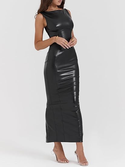 Naomi | Stylish Black Leather Dress