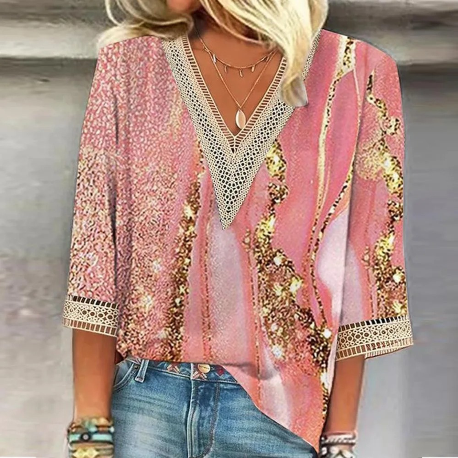 Blandina | Elegant V-Neck Design Summer Chiffon Blouse for Women