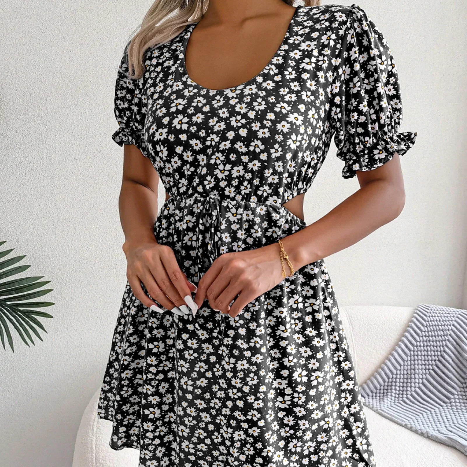 Alexa | Stylish Square Neckline Mini Dress with Elegant Lace Detail