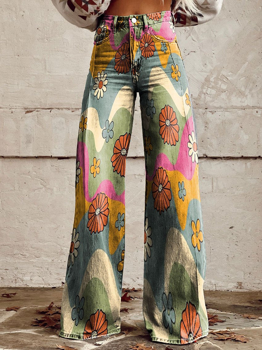 Ritan | Women's Long Denim & Wide Floral Trousers