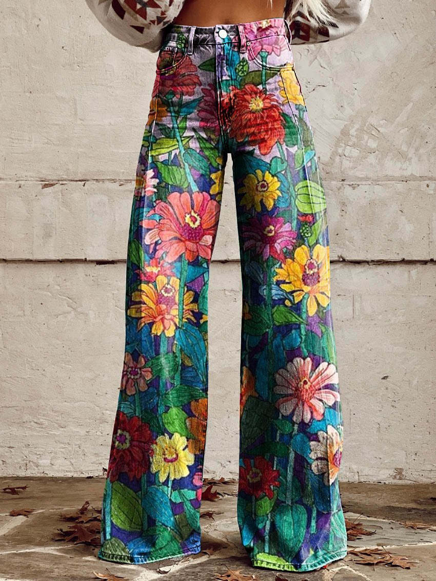 Ritan | Women's Long Denim & Wide Floral Trousers
