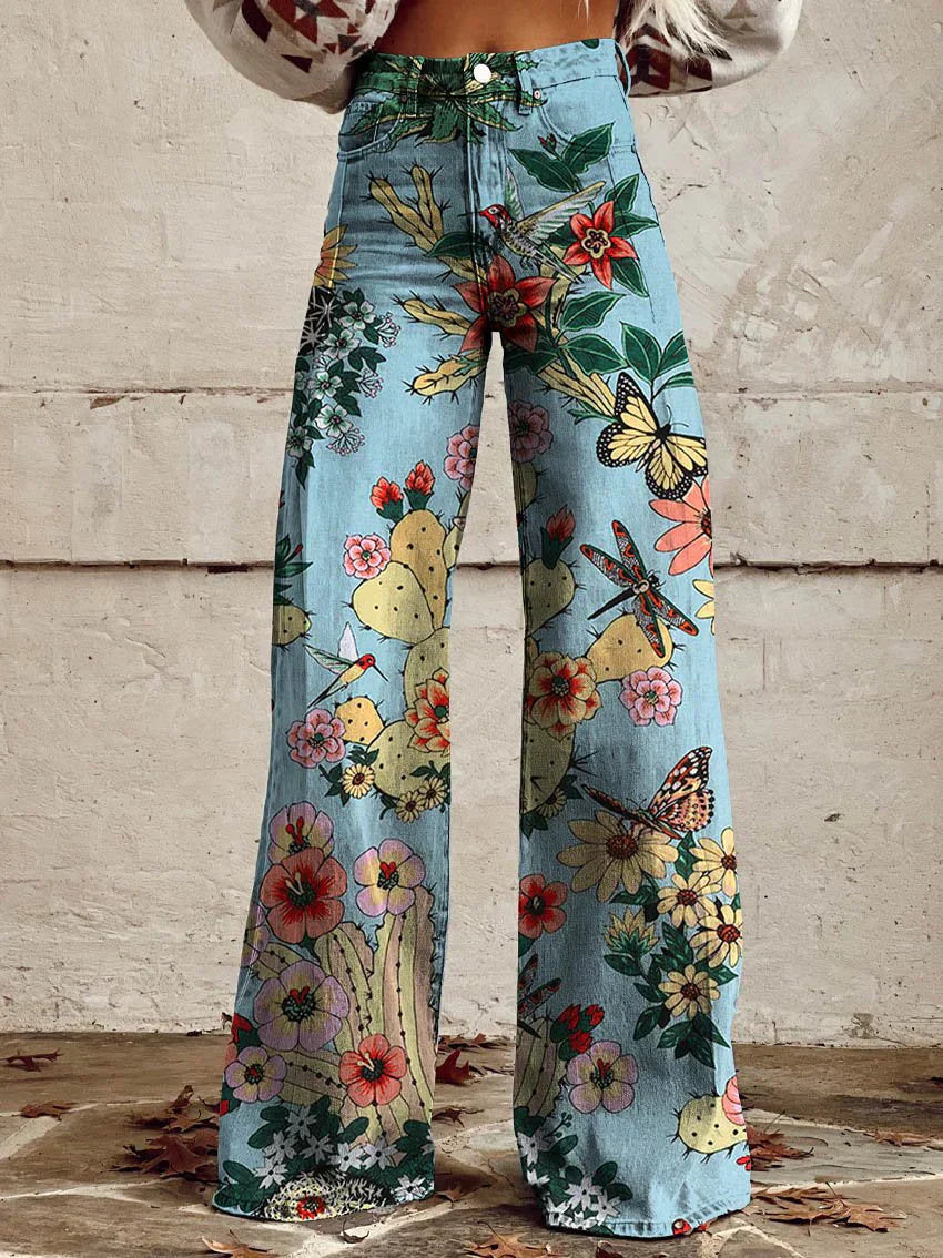 Ritan | Women's Long Denim & Wide Floral Trousers
