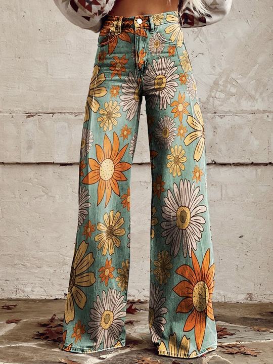 Ritan | Women's Long Denim & Wide Floral Trousers