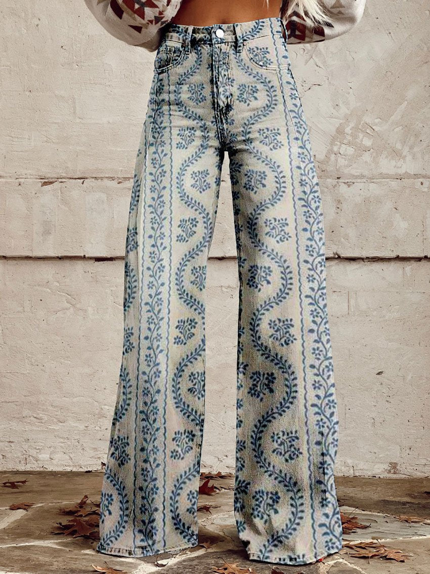 Ritan | Women's Long Denim & Wide Floral Trousers