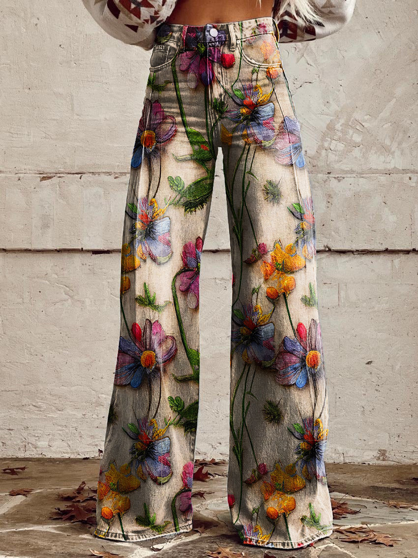 Ritan | Women's Long Denim & Wide Floral Trousers