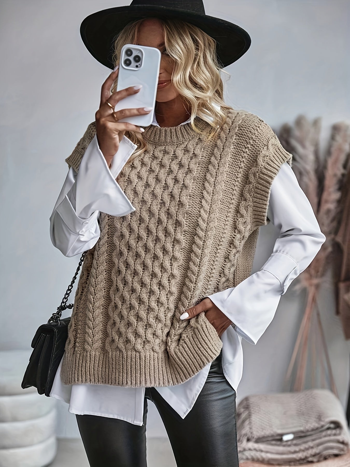 women knitted sweater vest in beige for casual wear 3