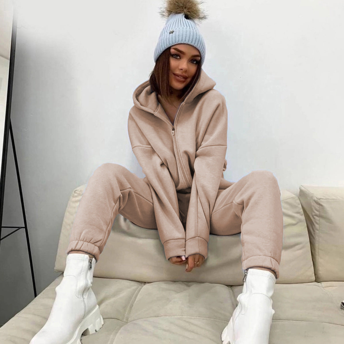 women fleece jumpsuit in gray for casual wear 6