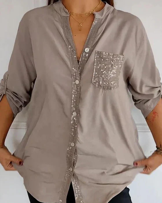 Elske | Stylish Sequined Blouse with Trendy Button Detail for Women