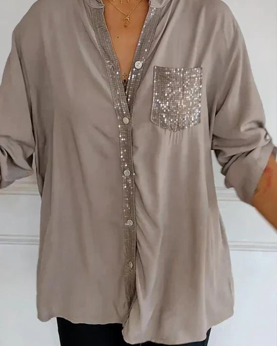 Elske | Stylish Sequined Blouse with Trendy Button Detail for Women