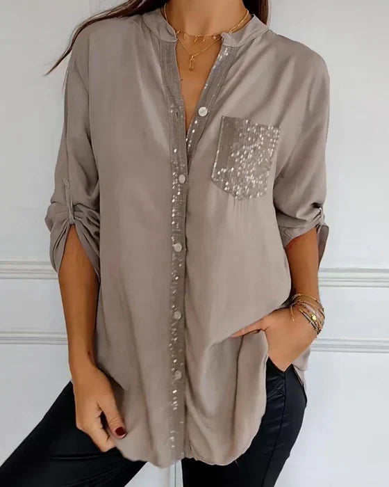 Elske | Stylish Sequined Blouse with Trendy Button Detail for Women