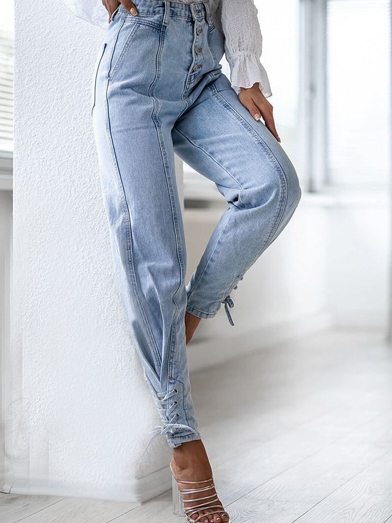 Heidi | Versatile Button Closure Blue Denim Jeans for Women