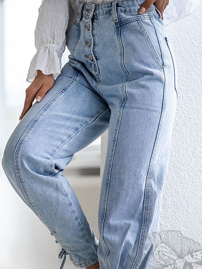 Heidi | Versatile Button Closure Blue Denim Jeans for Women