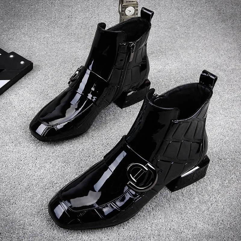 Zanpace | Elegant Patent Glossy Ankle Boots