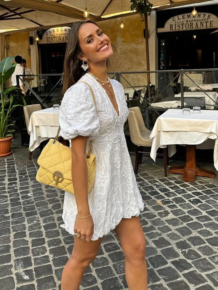 Sofia | Chic Lace Detail White Mini Dress for Effortless Elegant