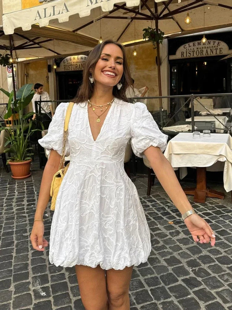 Sofia | Chic Lace Detail White Mini Dress for Effortless Elegant