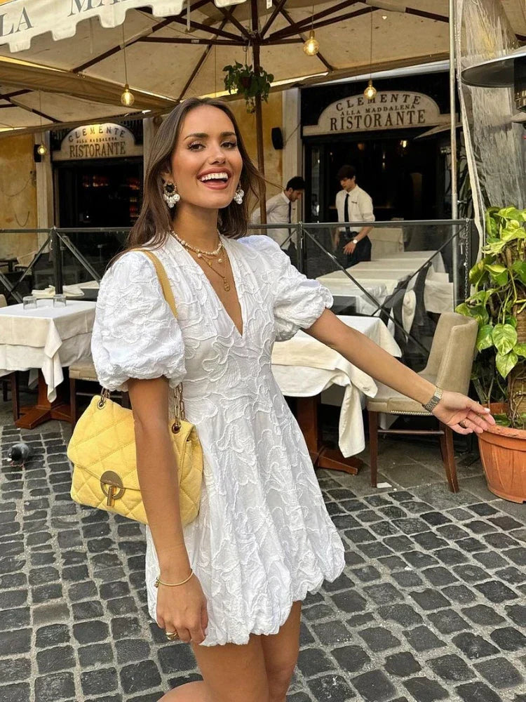 Sofia | Chic Lace Detail White Mini Dress for Effortless Elegant