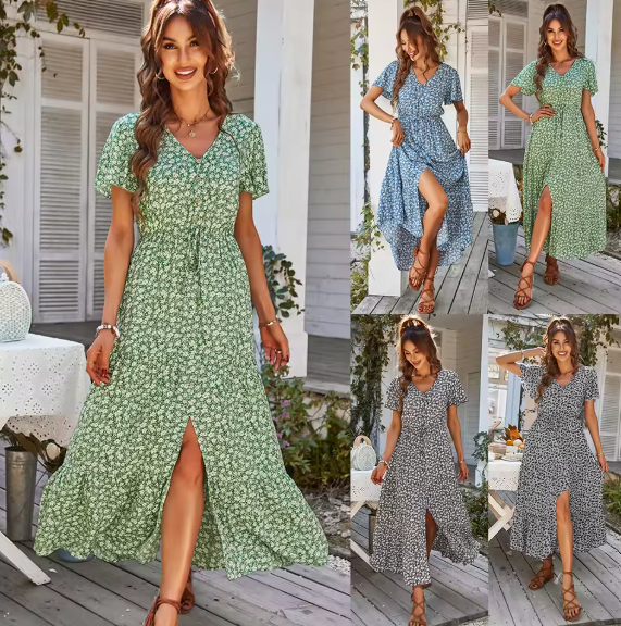 Allison | Flattering V-Neck, Boho Slit Maxi Dress