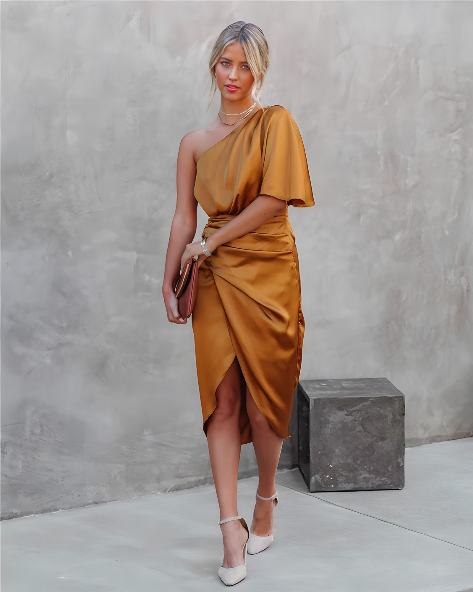 Alicia | Luxurious One-Shoulder Midi Dress