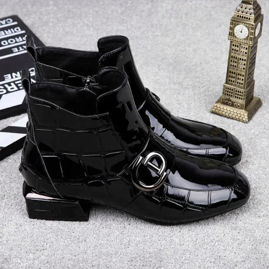 Zanpace | Elegant Patent Glossy Ankle Boots