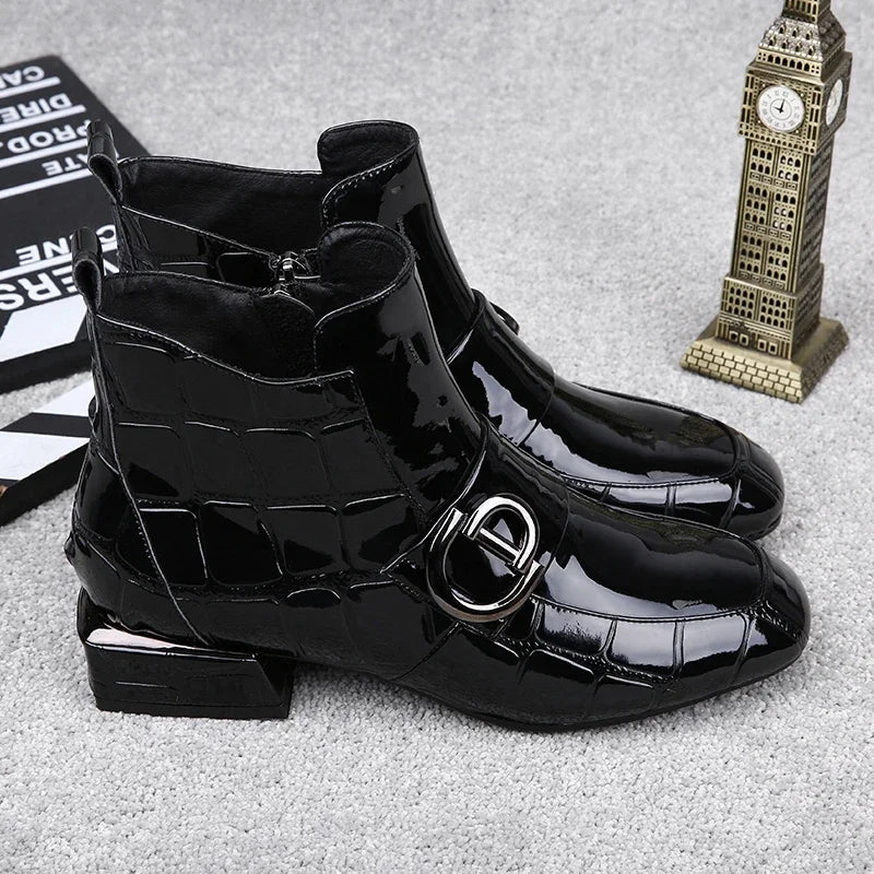 Zanpace | Elegant Patent Glossy Ankle Boots