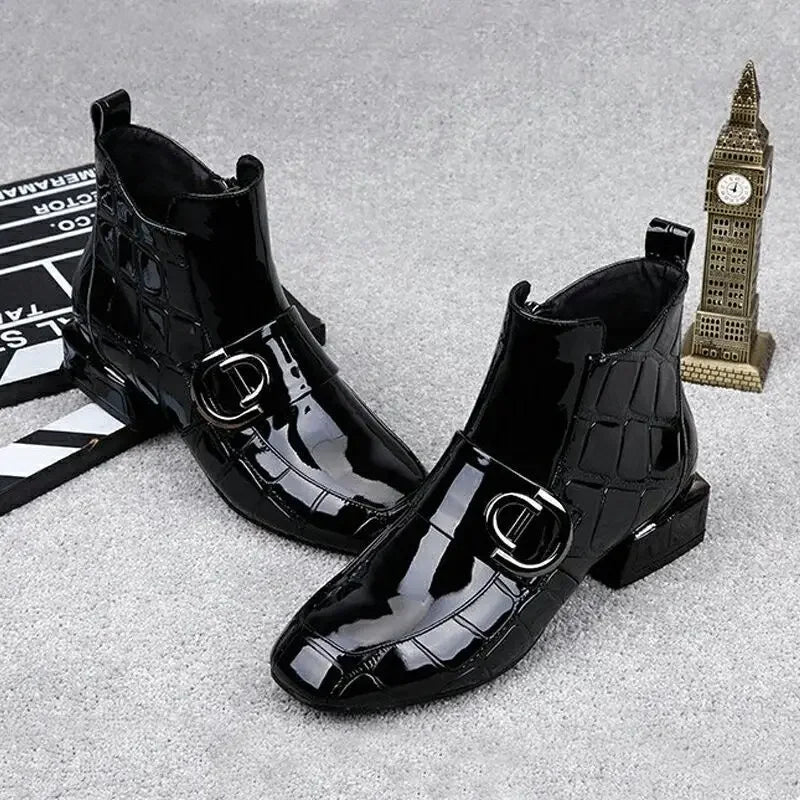 Zanpace | Elegant Patent Glossy Ankle Boots