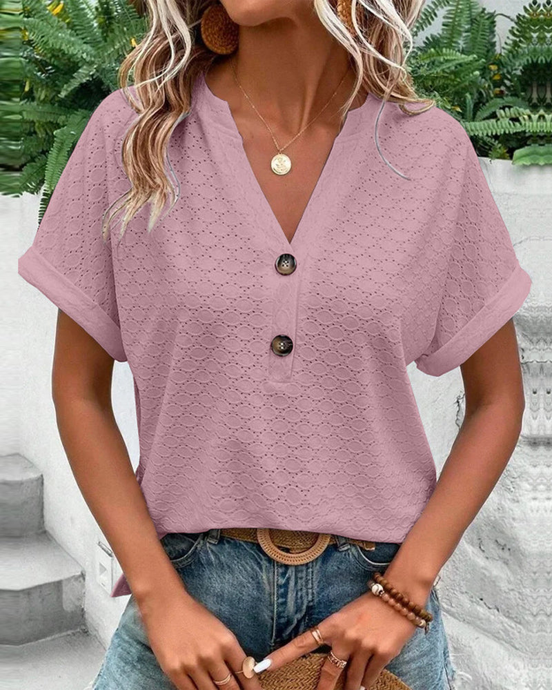Mira | Stylish V-Neck Button Detail Blouse for Women