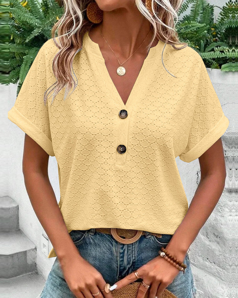 Mira | Stylish V-Neck Button Detail Blouse for Women