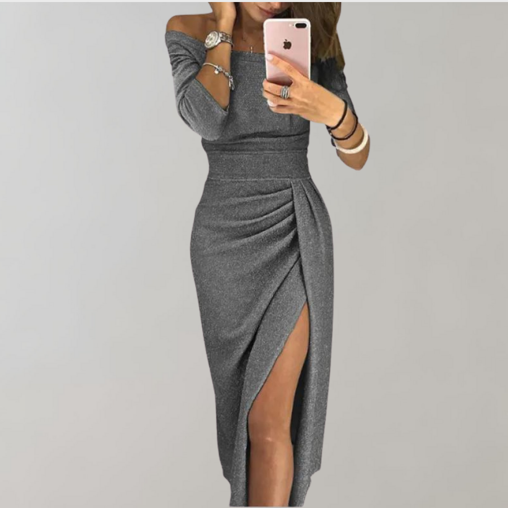 Vilja | Sparkling Glitter Midi Dress with Slit Detail